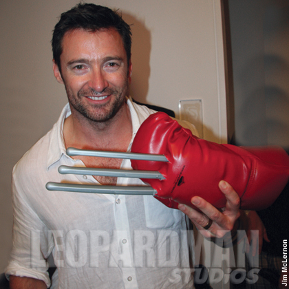 Hugh Jackman holds Wolverine boxing glove