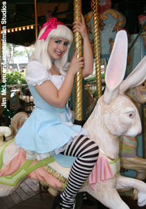 Alice rides the white rabbit